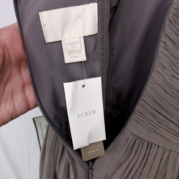 JCrew Silk Wedding Party Dress Size 8 Petite Gray Pleated Bodice New - Picture 14 of 16